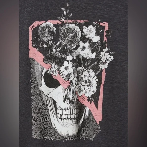 5X - TORRID Floral Skull Classic Fit Super Soft Slub Long Sleeve Tee NEW - Picture 4 of 4